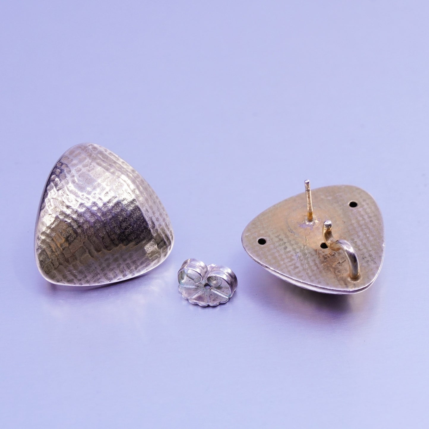 vermeil gold over Sterling 925 silver handmade earrings, triangular studs