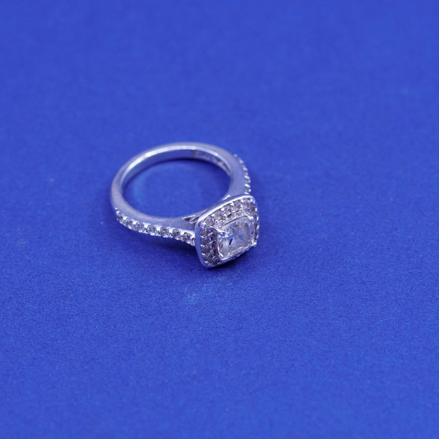 Size 5, vintage Sterling 925 silver engagement ring with cluster Cz