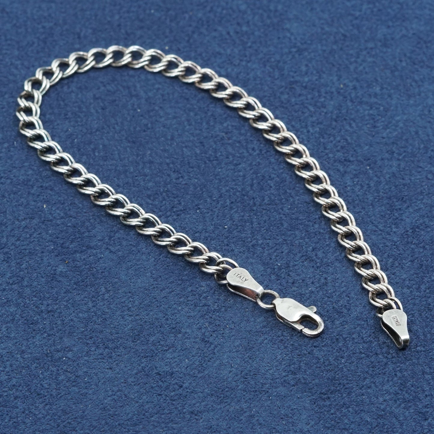 7.75", 5mm, vtg Sterling silver handmade charm bracelet, 925 double curb chain