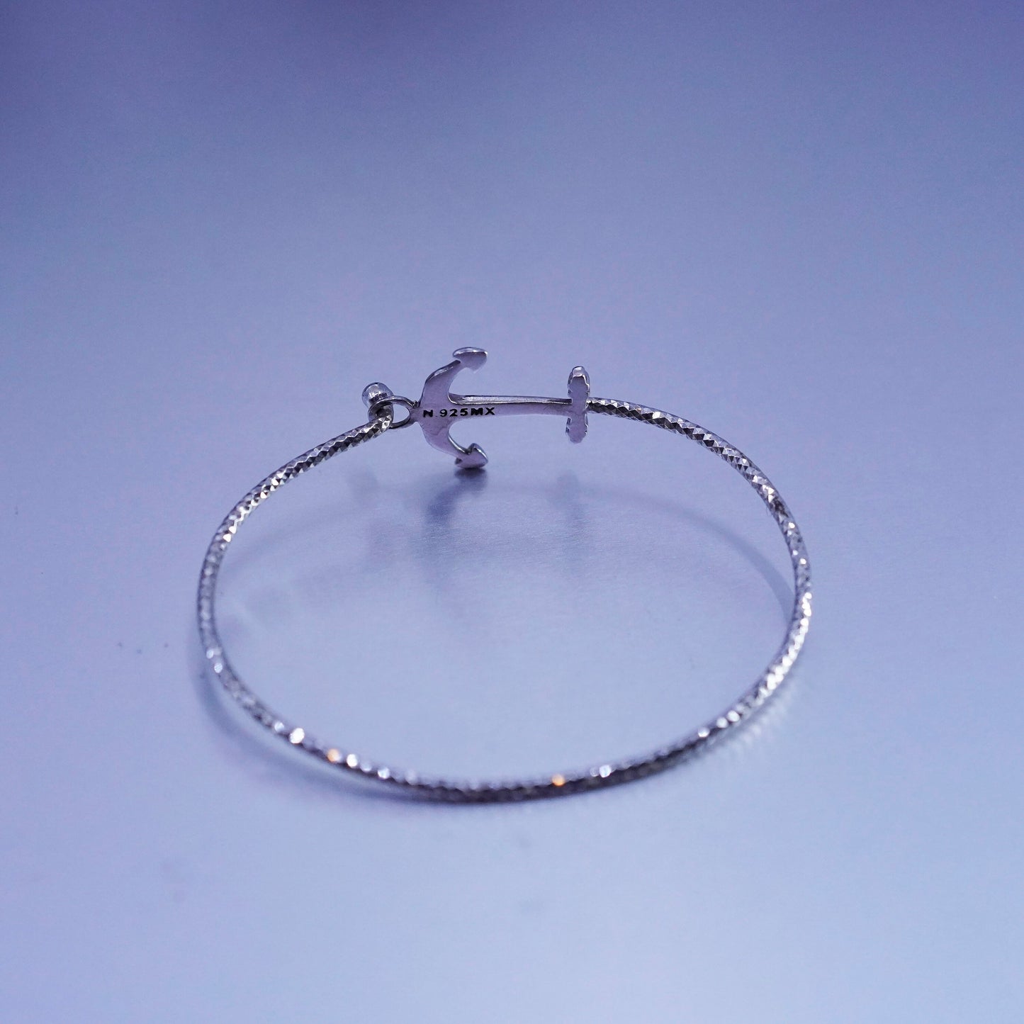 6.5”, Mexico Sterling 925 silver handmade bracelet, hinged ship anchor bangle