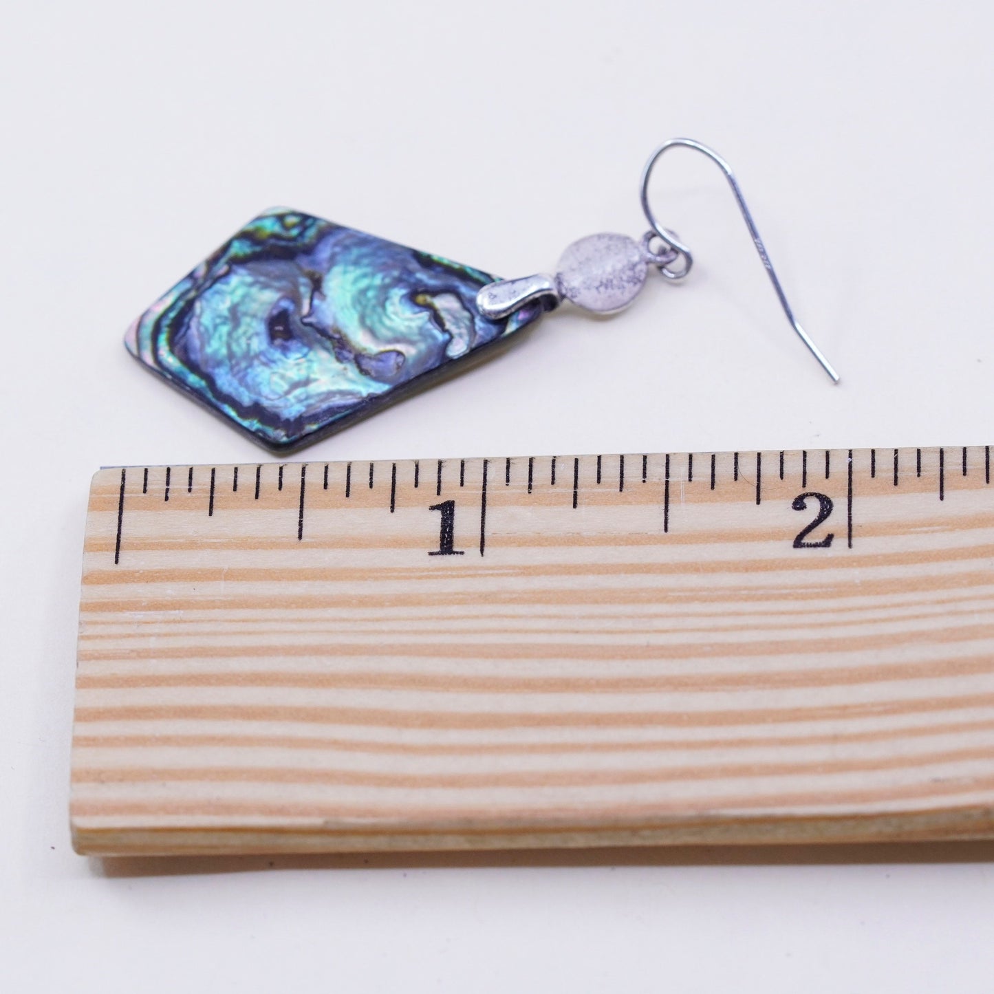 Vintage sterling 925 silver handmade oval earrings with abalone
