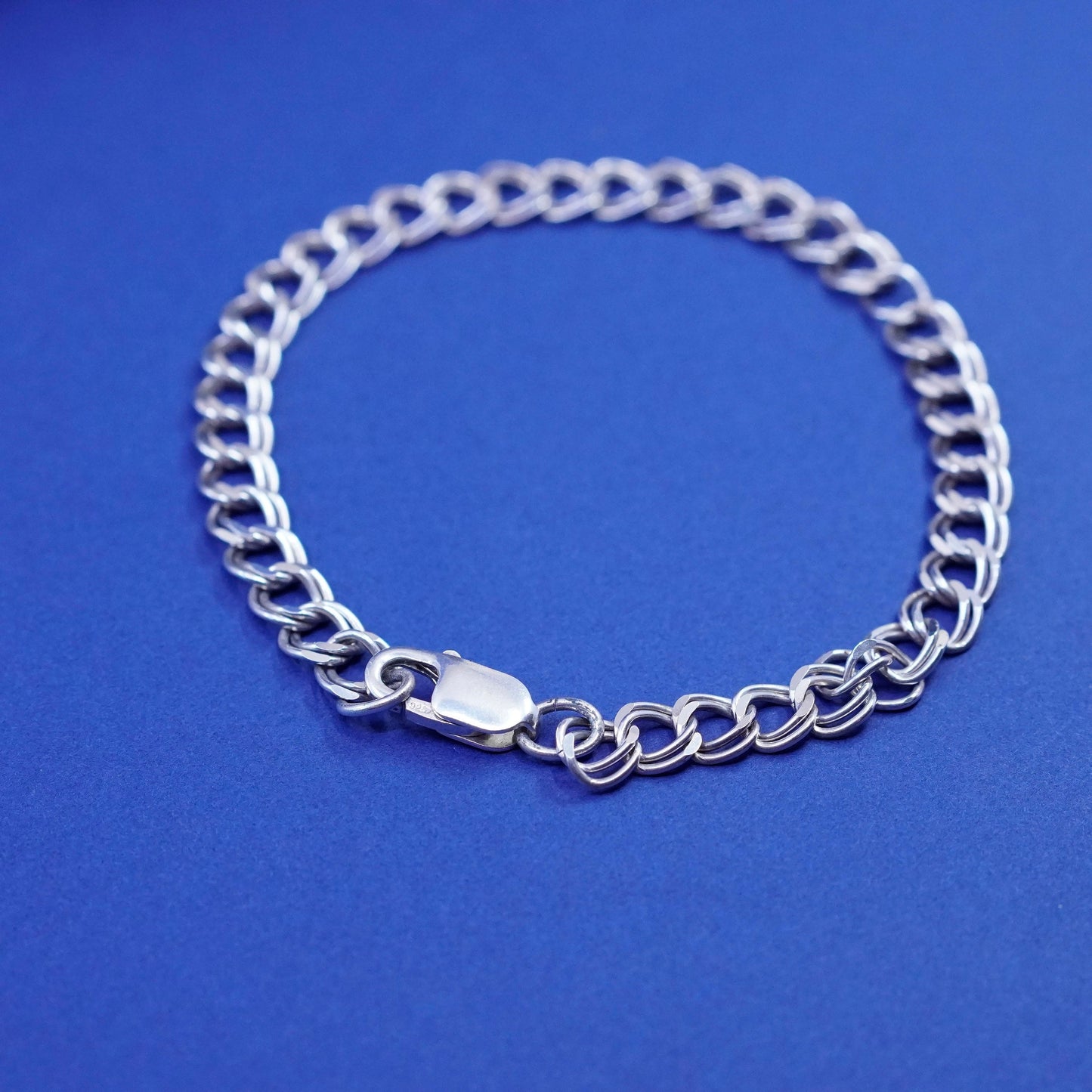 8.75”, Italy Sterling silver handmade charm bracelet, 925 double curb chain