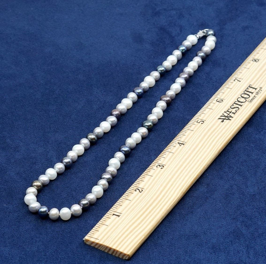 18", vintage sterling Silver necklace with genuine nugget pearl beads
