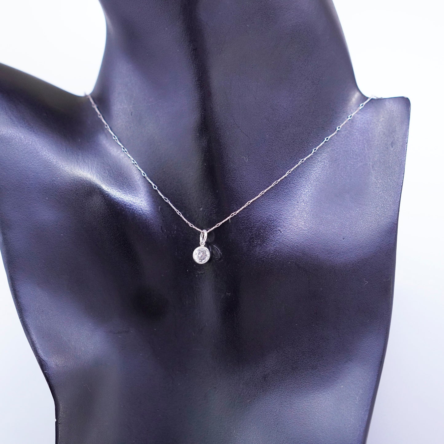 16”, vintage Sterling 925 silver handmade bar necklace with circle cz pendant