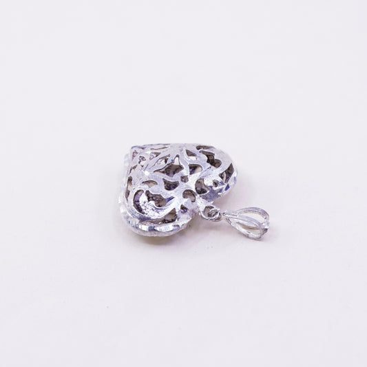 vintage sterling silver handmade pendant, 925 filigree heart