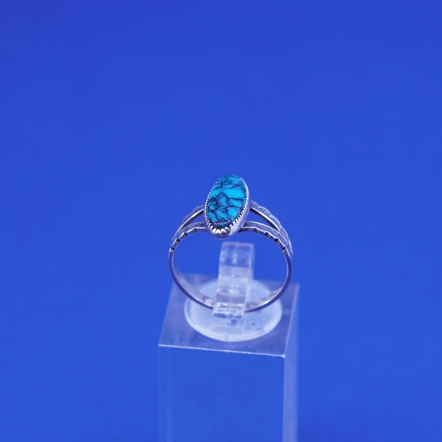 Size 6.5, Sterling silver ring with spiderwebbed turquoise, Native American