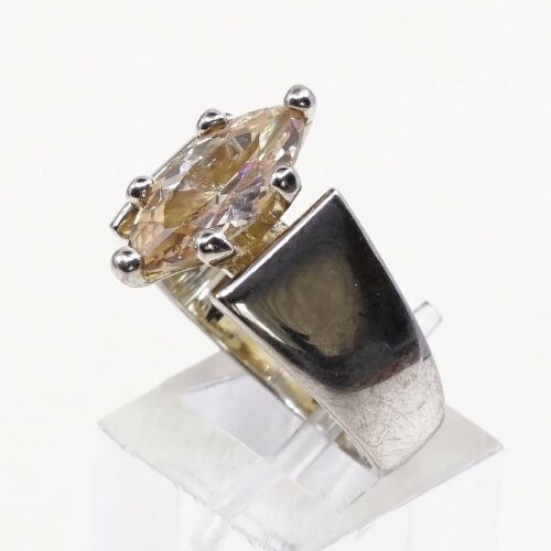 Sz 6, Vintage Sterling Silver handmade Ring, 925 Silver Cocktail W/ citrine