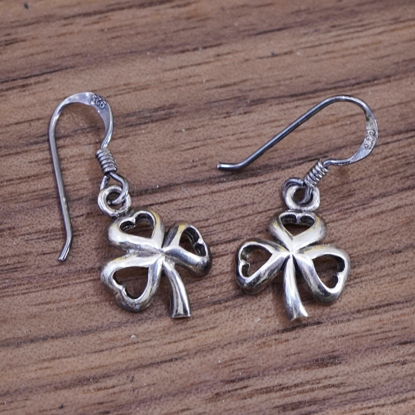 Vintage Sterling 925 silver handmade clover earrings, stamped 925
