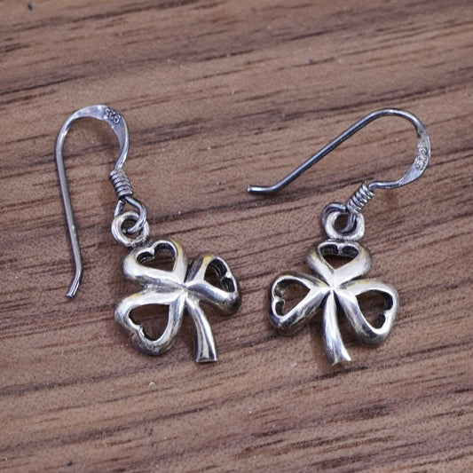 Vintage Sterling 925 silver handmade clover earrings, stamped 925