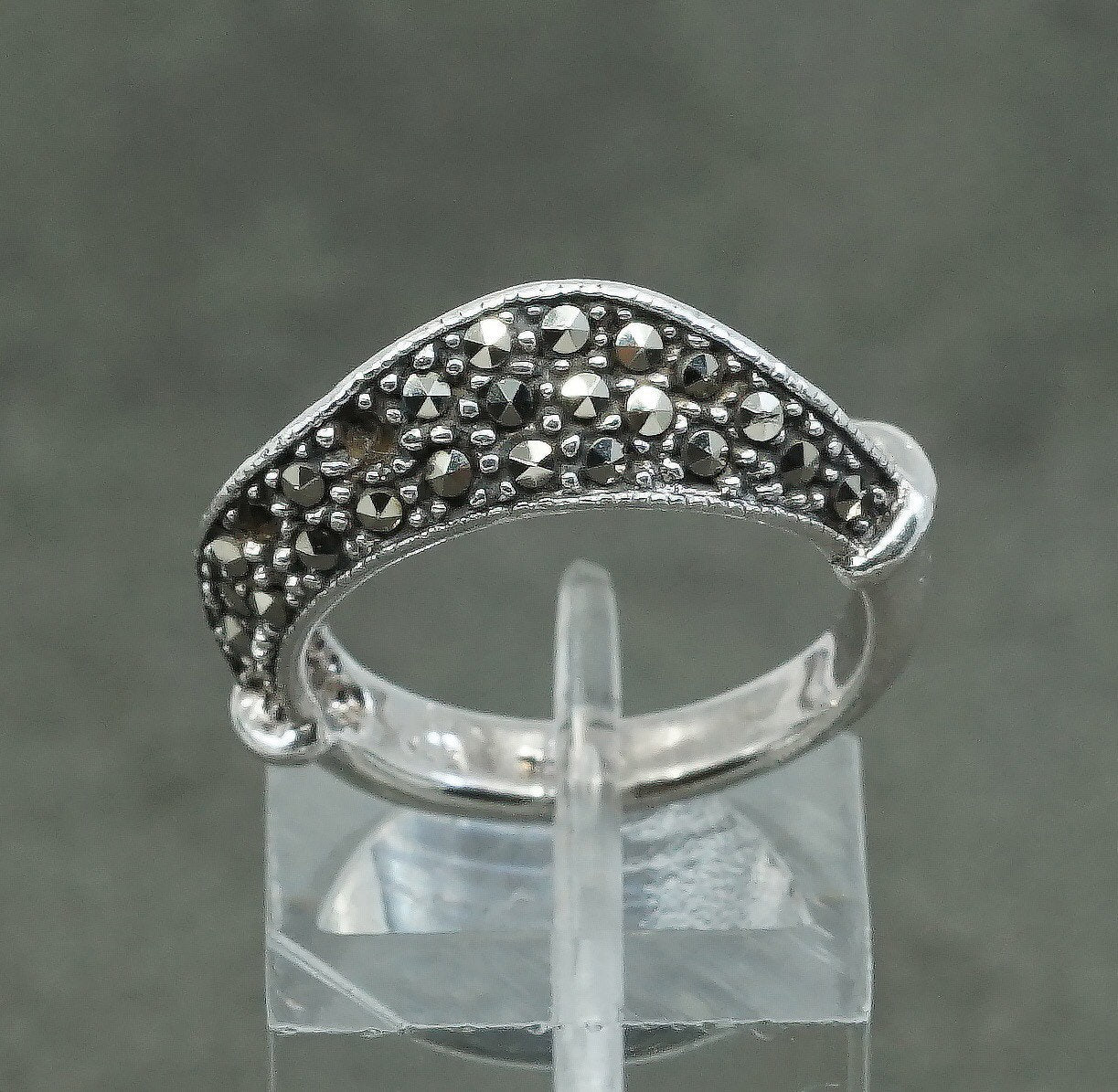 sz 6.25, vtg Sterling silver handmade ring, 925 wave w/ marcasite