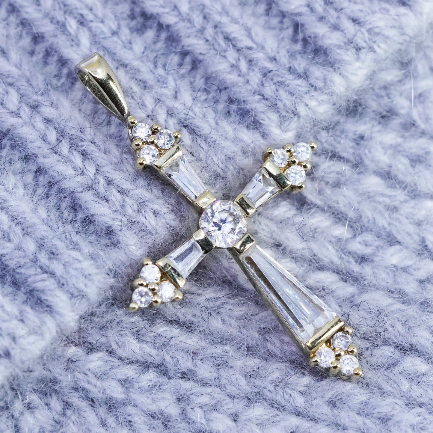 antique vermeil gold over sterling 925 silver cross pendant with Cz