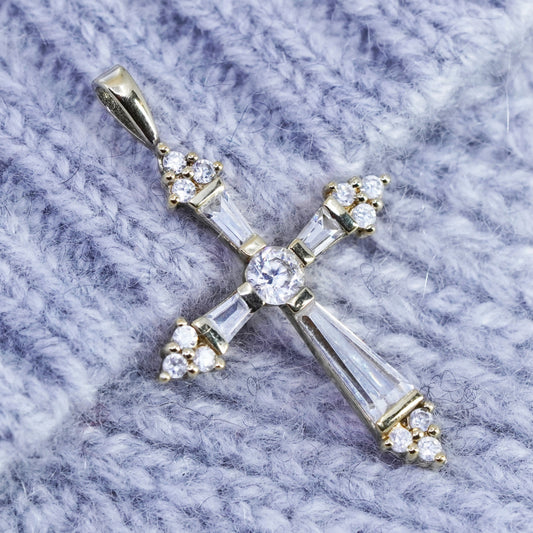 antique vermeil gold over sterling 925 silver cross pendant with Cz