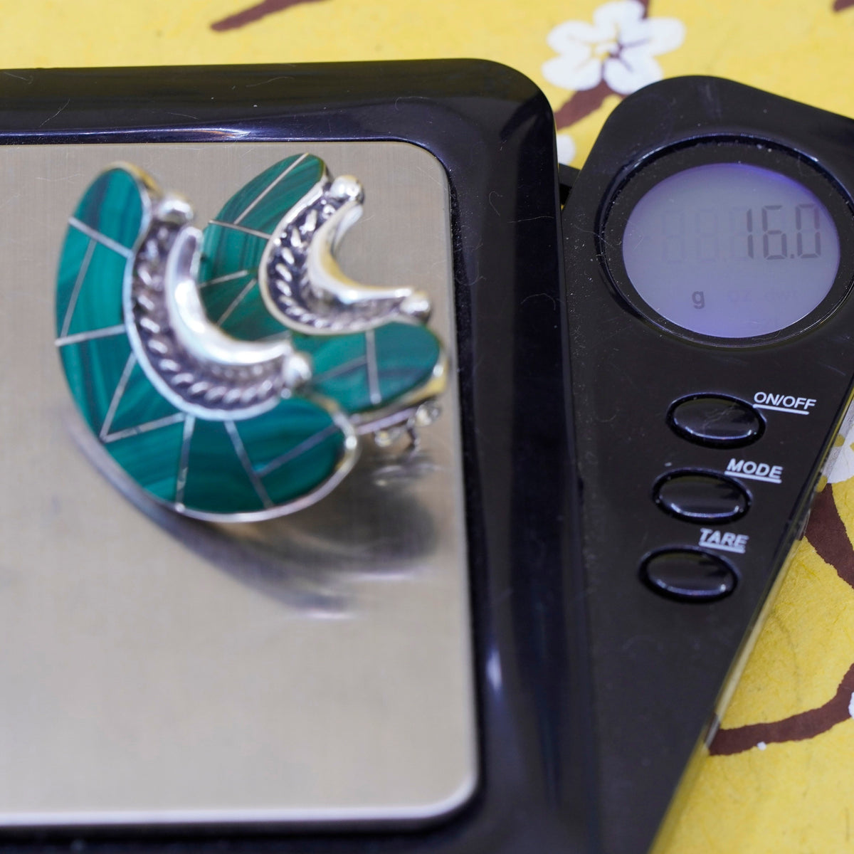 Native Navajo Andrew Johnson Sterling silver earrings, 925 studs malachite
