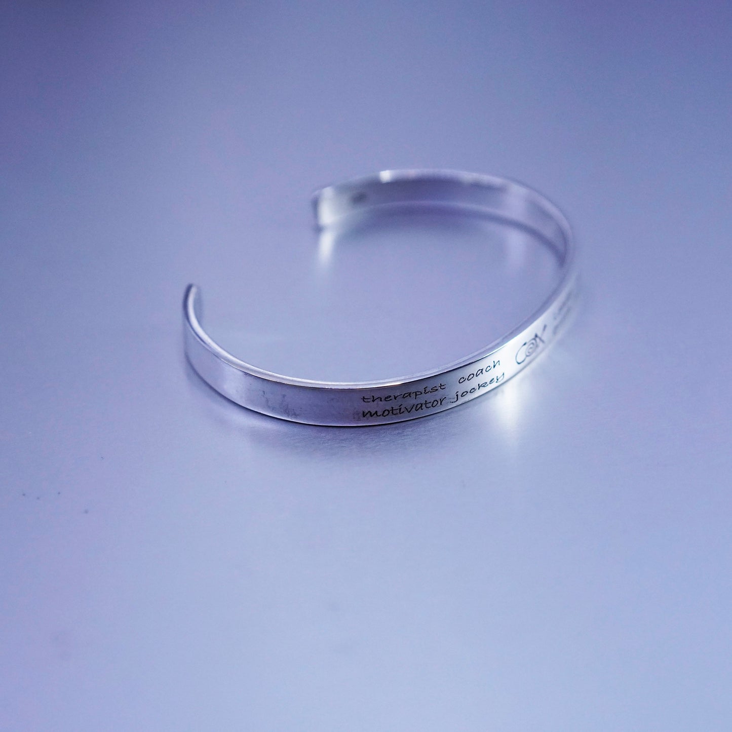 6.75”, Sterling 925 silver bracelet, quote cuff therapist coach motivator jokey