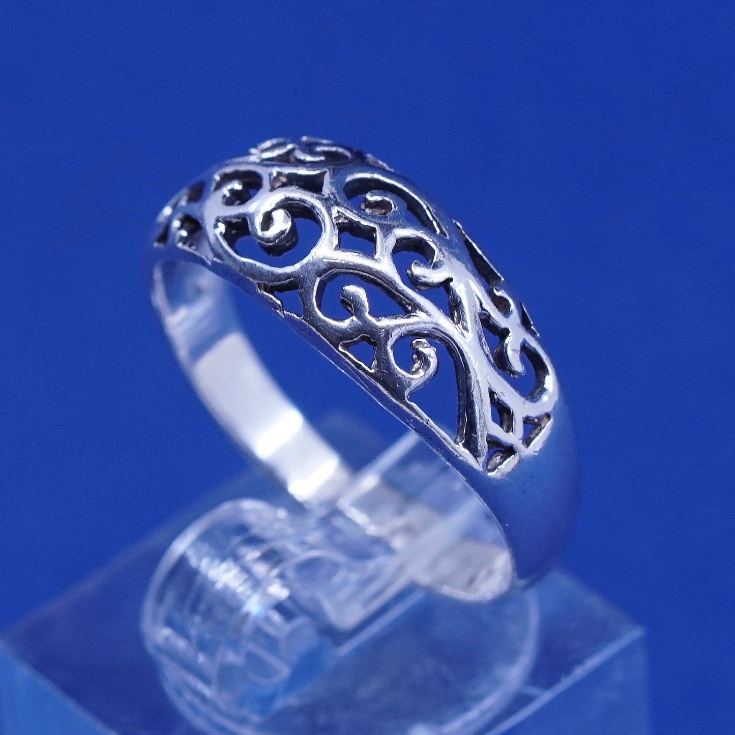 Size 9.5 vintage sterling silver handmade ring, 925 filigree whirl band