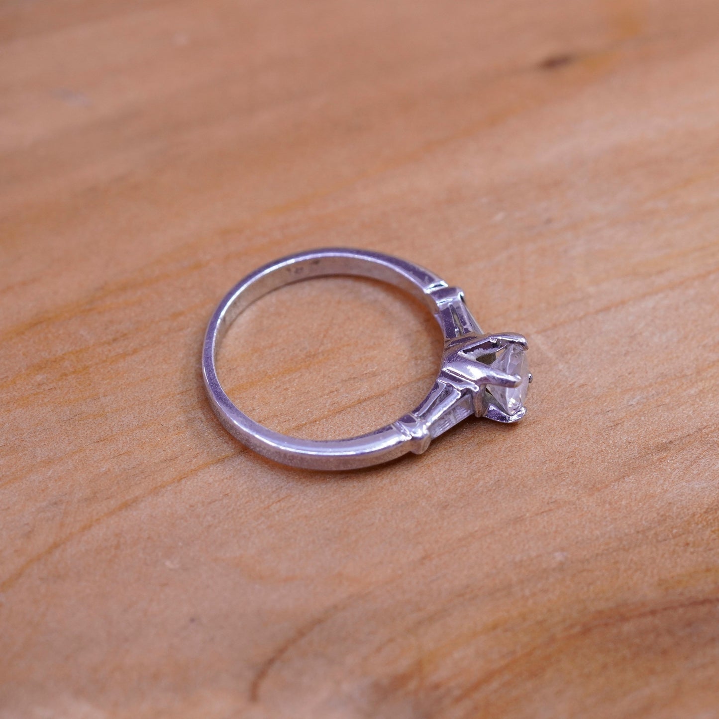Size 6, vintage Sterling silver handmade ring, 925 engagement band with cz