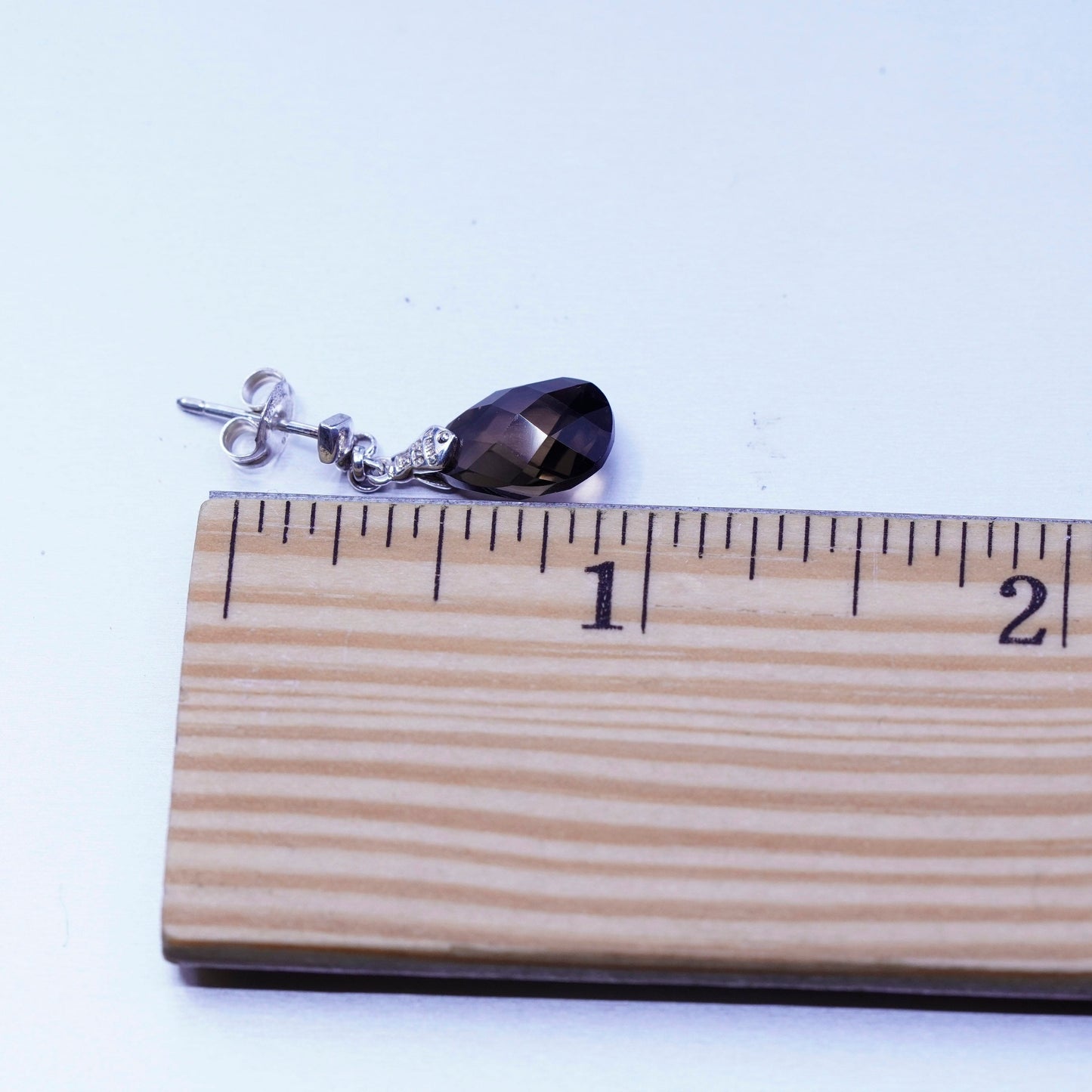 Vintage Sterling 925 silver teardrop earrings with smoky topaz