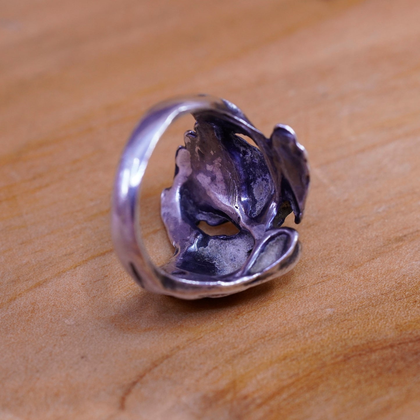 Size 6.75, Vintage Sterling 925 silver handmade flower ring, silver tested