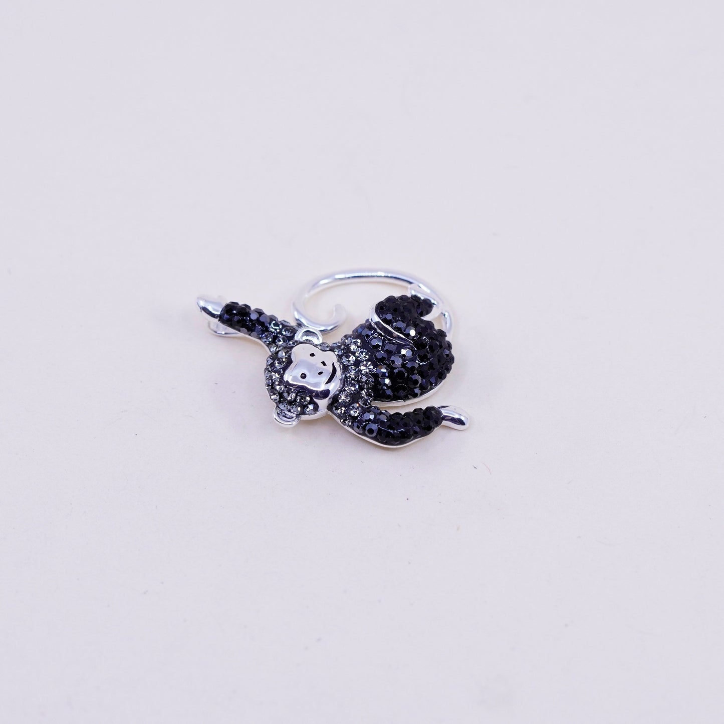 Sterling silver handmade pendant, 925 monkey with cluster Swarovski pendant