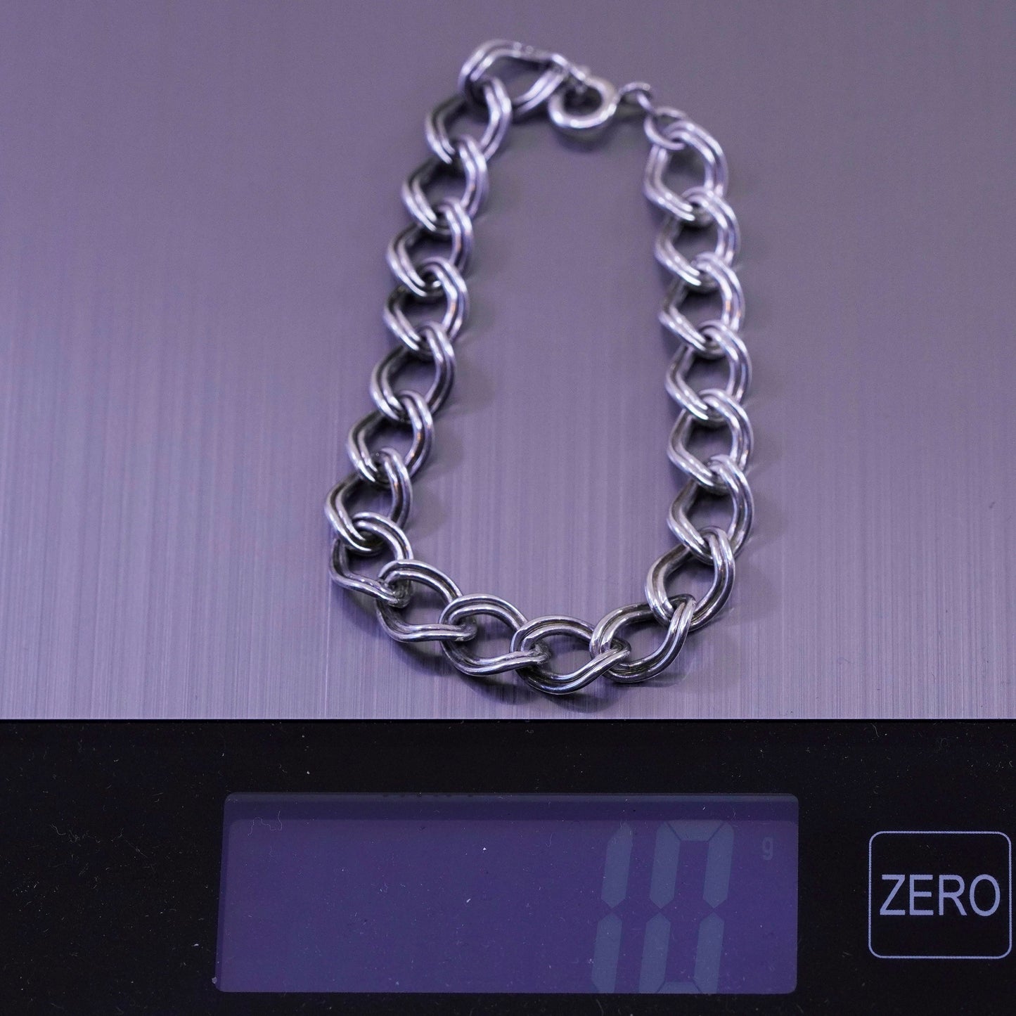 6.5”, 9mm, Vintage sterling silver double curb bracelet, 925 chain