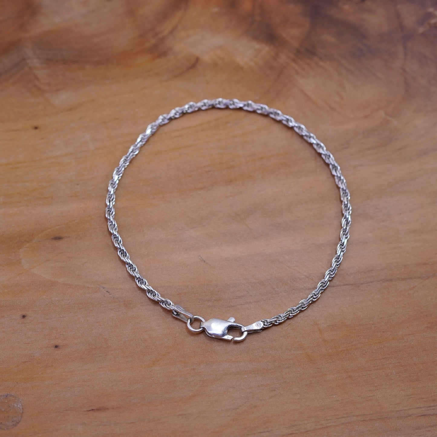 7.25”, vintage gold over Sterling silver rope bracelet, Italy 925 chain anklet
