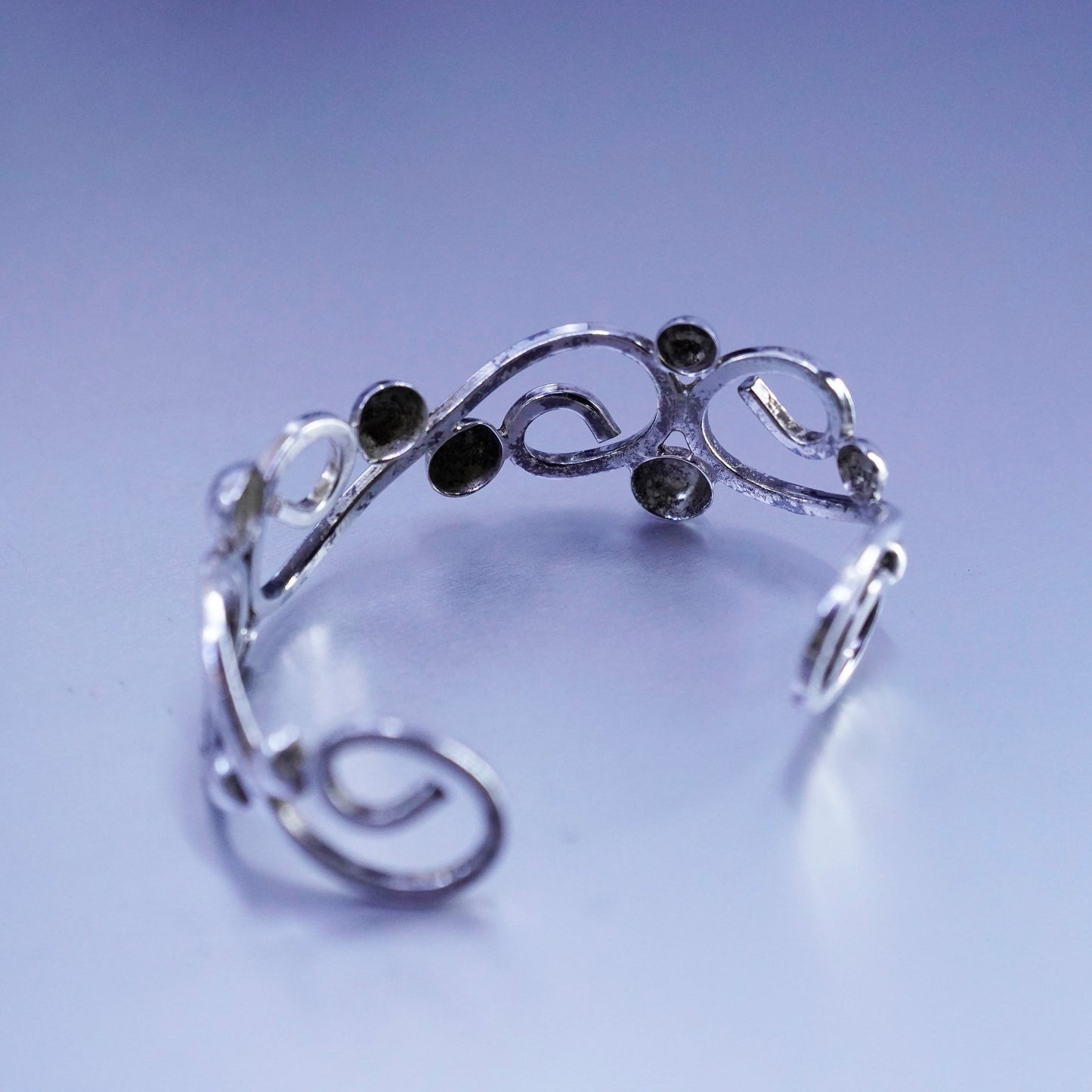 6.25”, Vintage Sterling 925 silver handmade bracelet, swirly cuff
