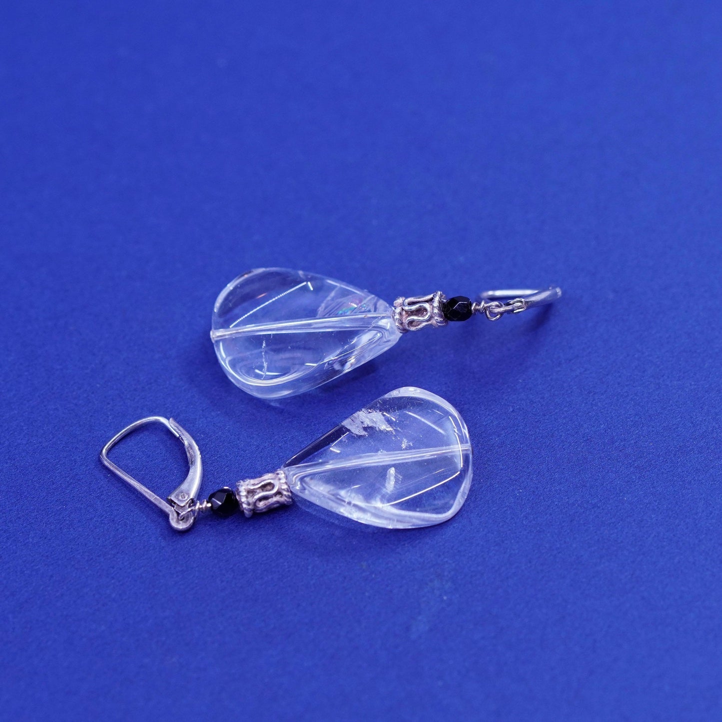 Vintage sterling 925 silver handmade earrings with crystal Dangles