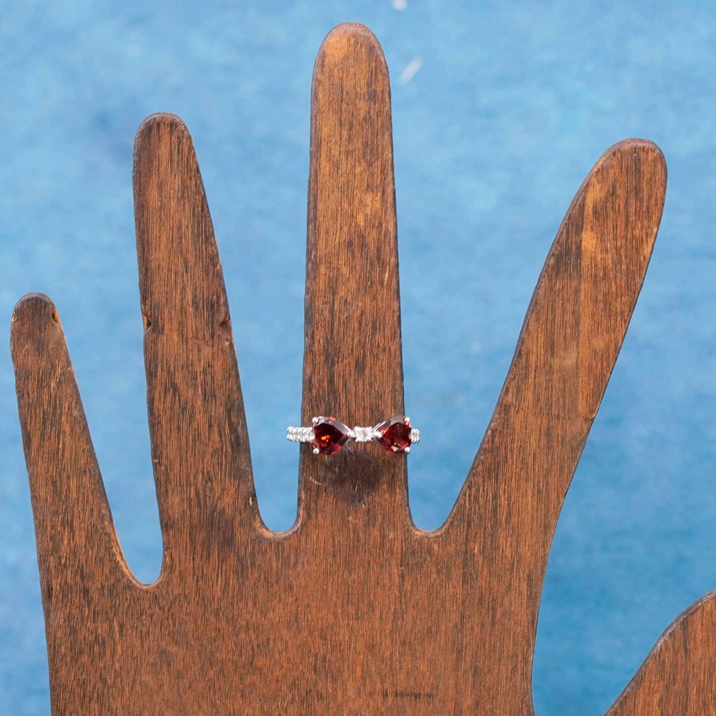 Size 6, vintage Sterling 925 silver handmade ring with heart Ruby and cz