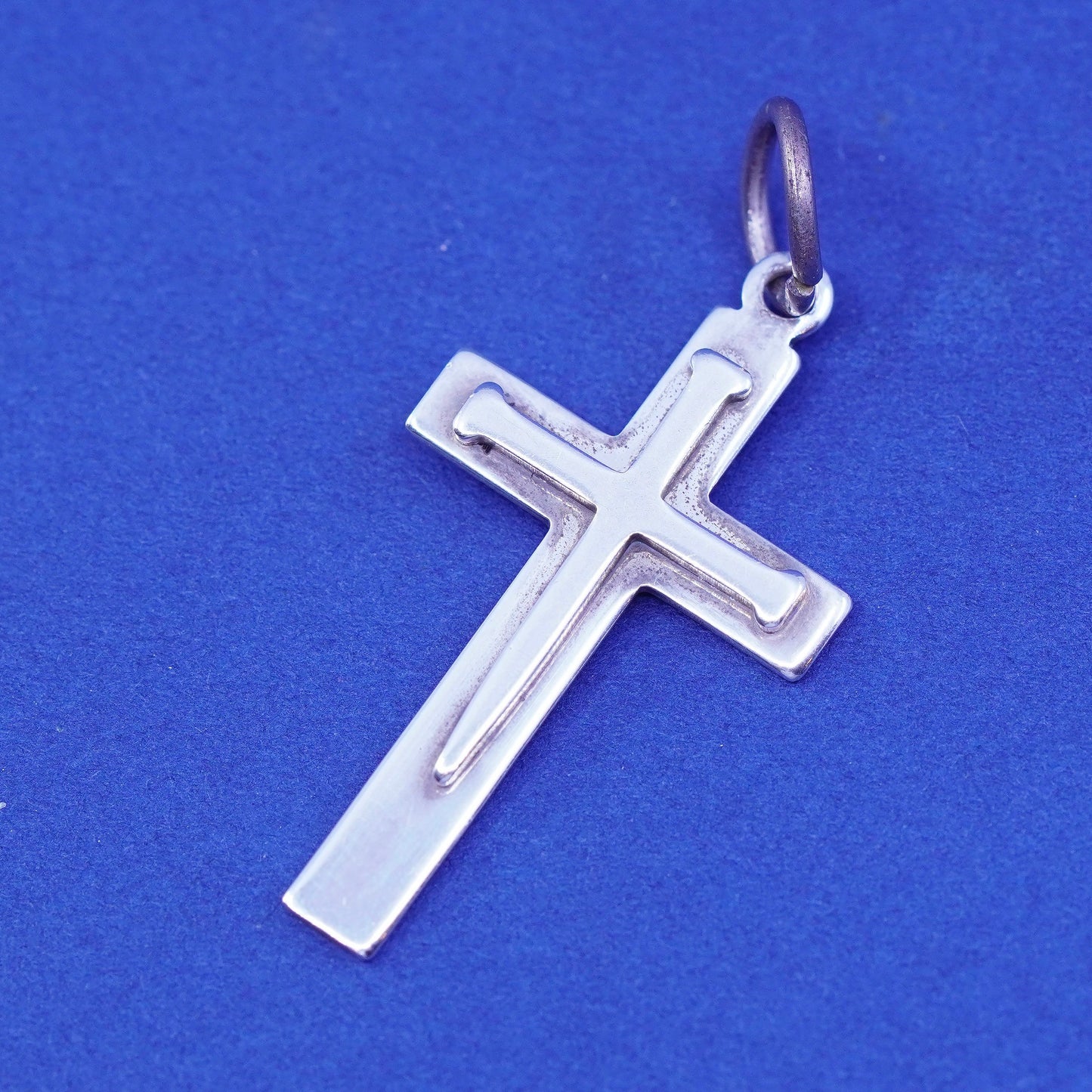 Vintage Sterling silver handmade pendant, modern relief 925 cross