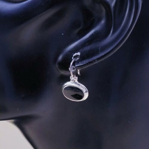 Amazing handmade Sterling Silver earrings, 925 Oval Obsidian Dangles