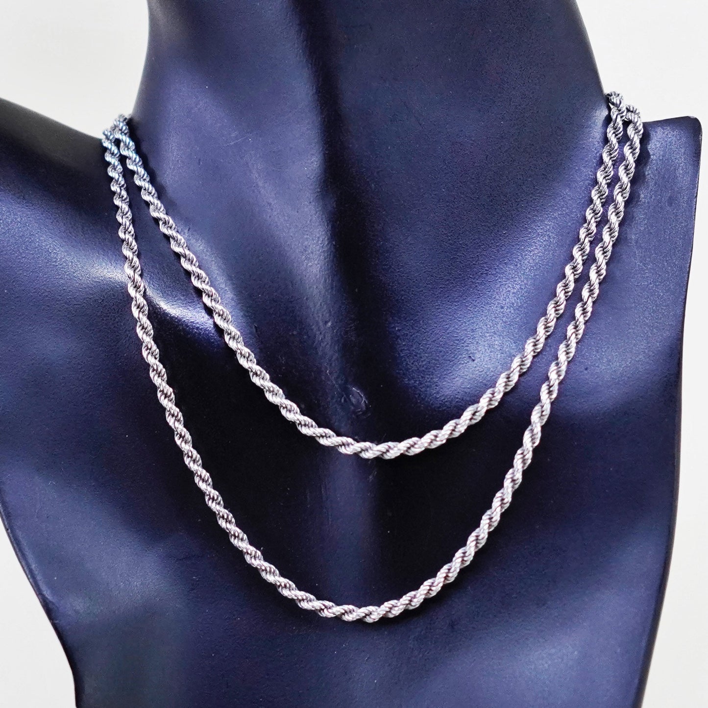 28”, 3mm, vintage Sterling silver necklace, 925 diamond rope chain