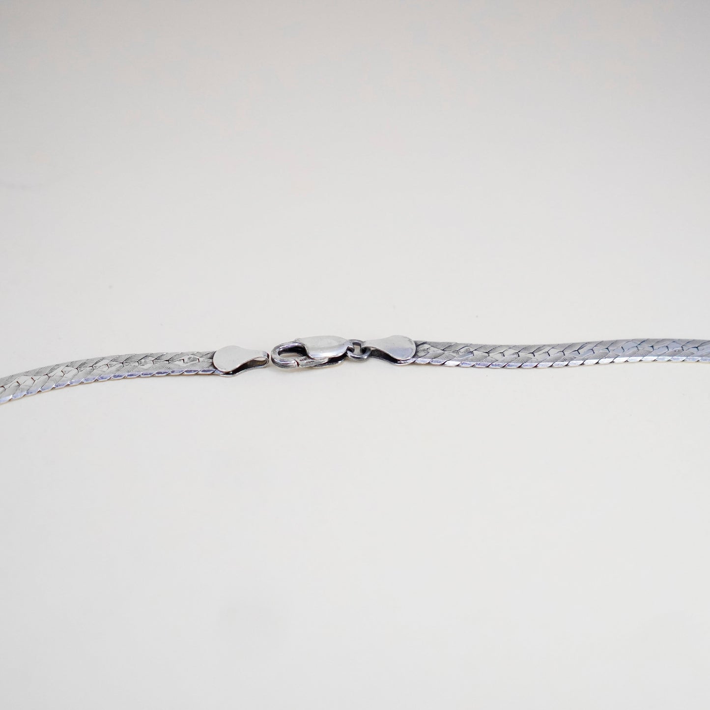 24” 7mm, Vintage Italy sterling silver necklace, textured 925 herringbone chain