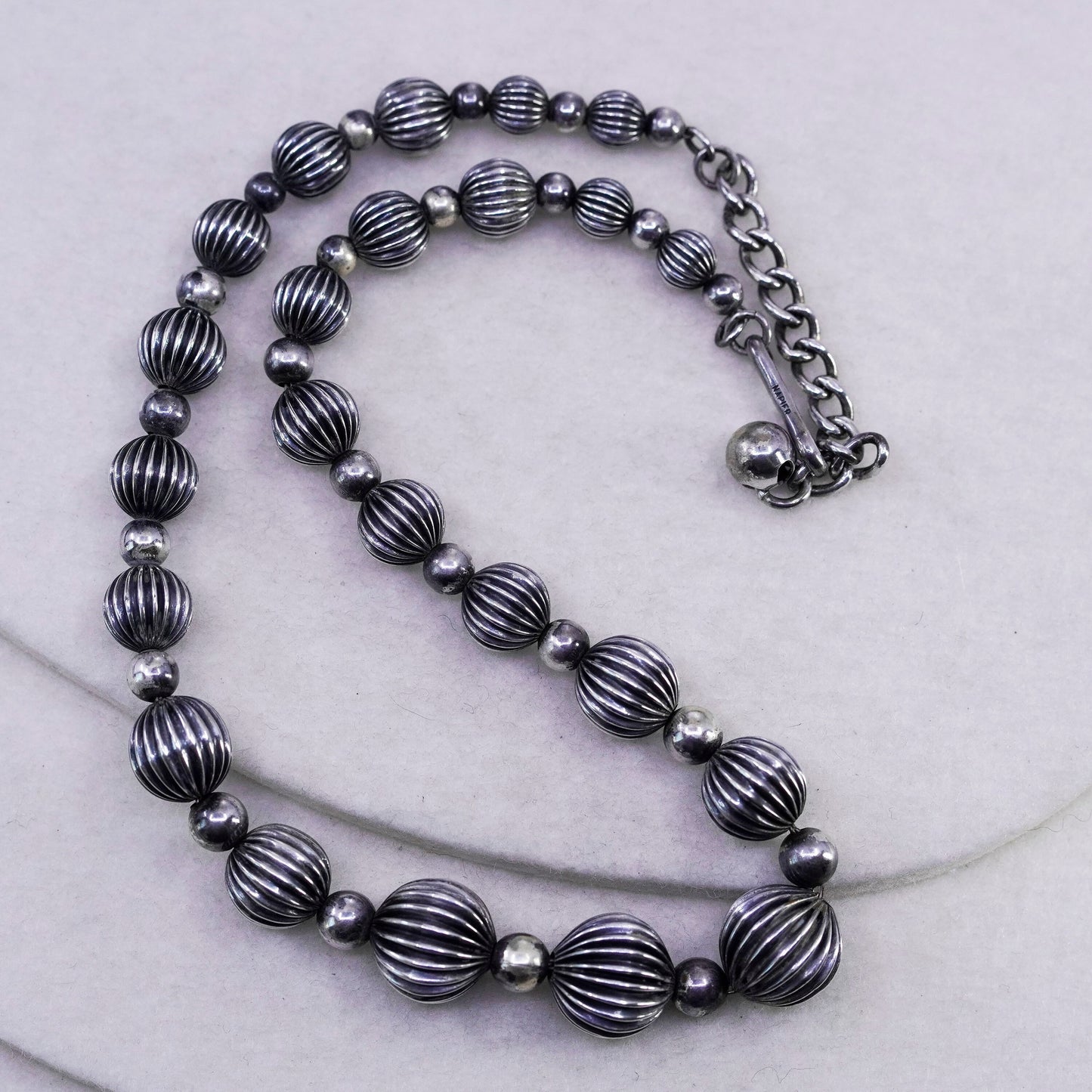 14+2”, Napier 925 sterling silver plated graduated ribbed bead chain necklace