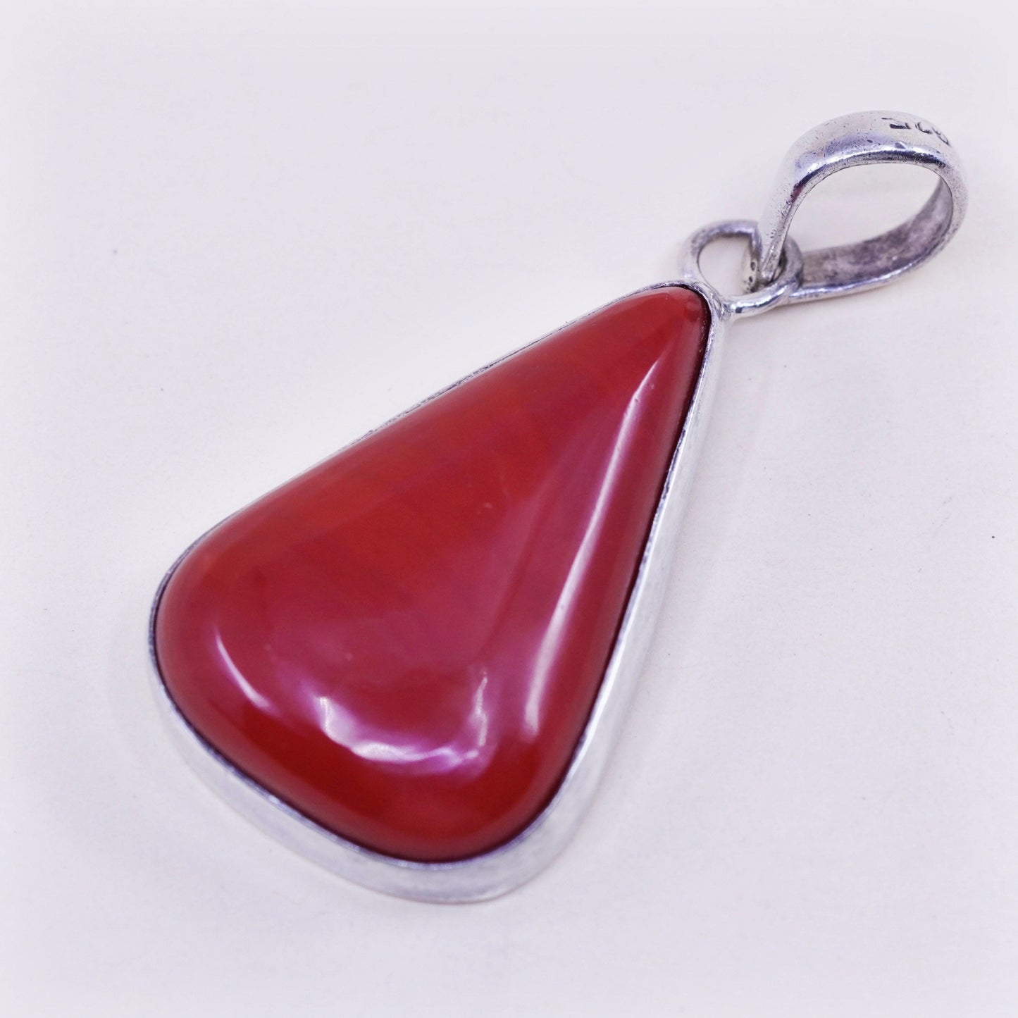 Vintage sterling 925 silver handmade pendant with red jasper