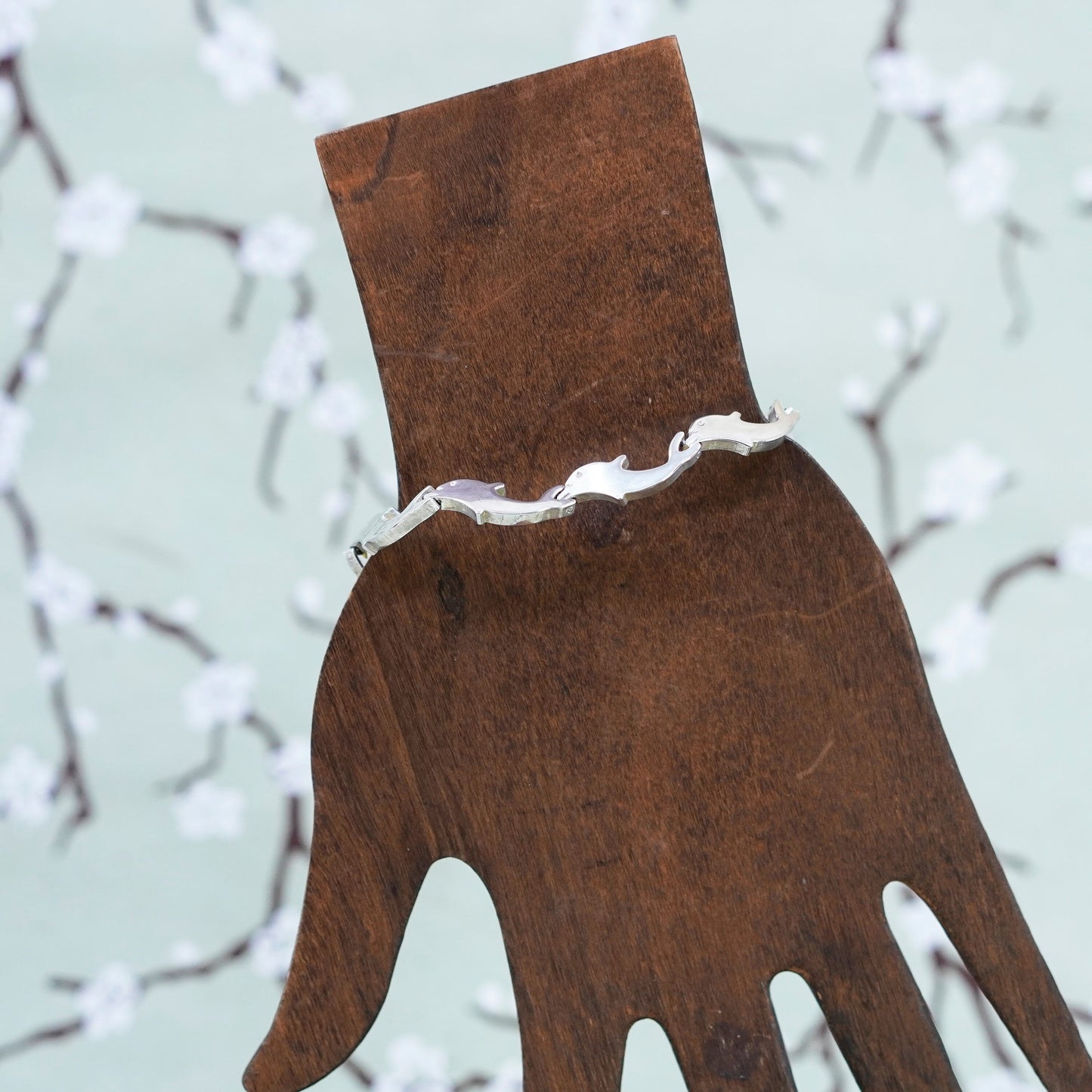 6.5”, vintage Mexico Sterling silver handmade bracelet, 925 dolphin links chain