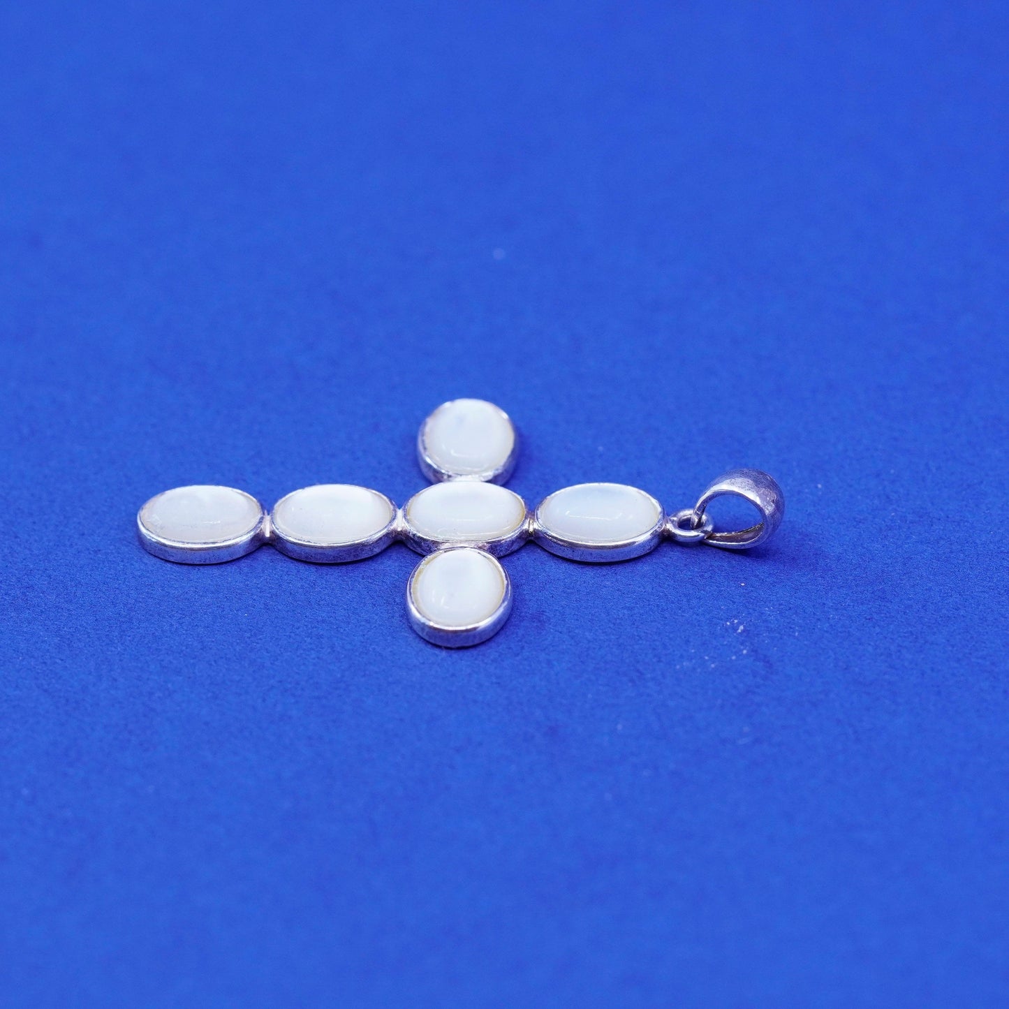 Vintage Sterling silver handmade pendant, 925 cross with moonstone