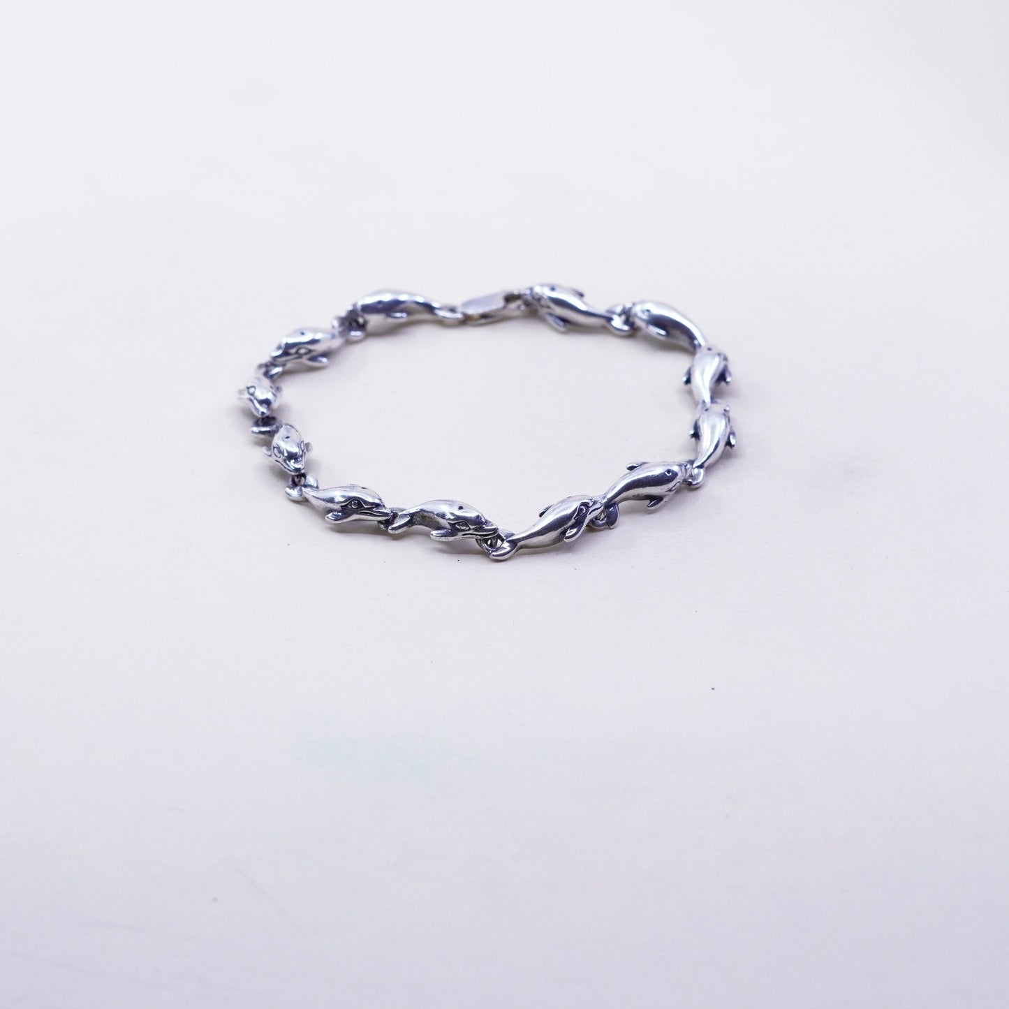7”, vintage K&N Sterling silver handmade bracelet, 925 dolphin links chain