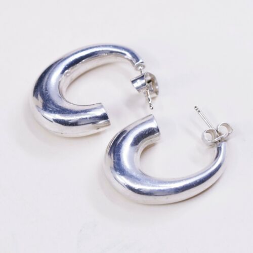 1”, vtg sterling silver handmade hoops, 925 bold huggie earrings