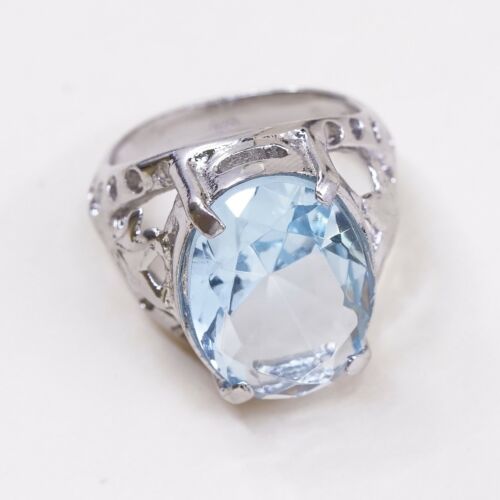 Sz 8.5,vtSterling Silver Cocktail Ring, 925 Silver Ring W/ Birthstone Blue Topaz
