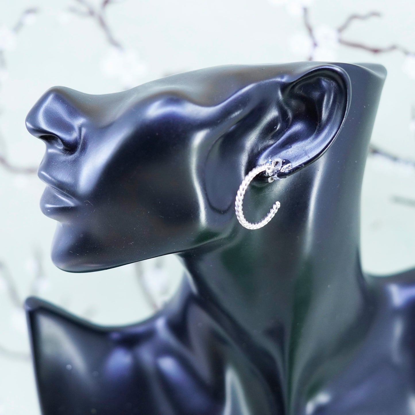1”, Italy sterling silver loop huggie earrings entwined twisted primitive hoops