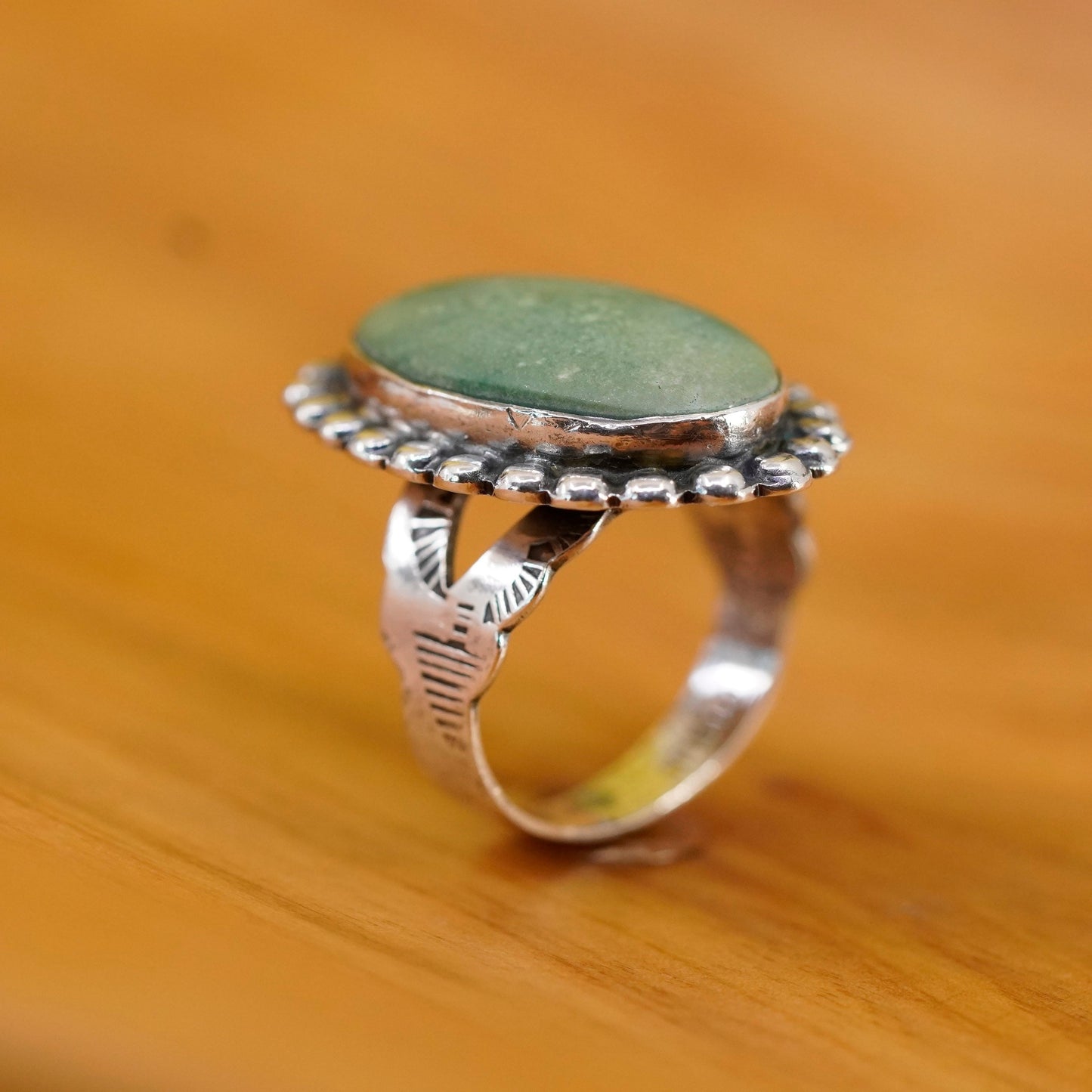 Size 7, vintage Sterling 925 silver handmade ring with turquoise and beads