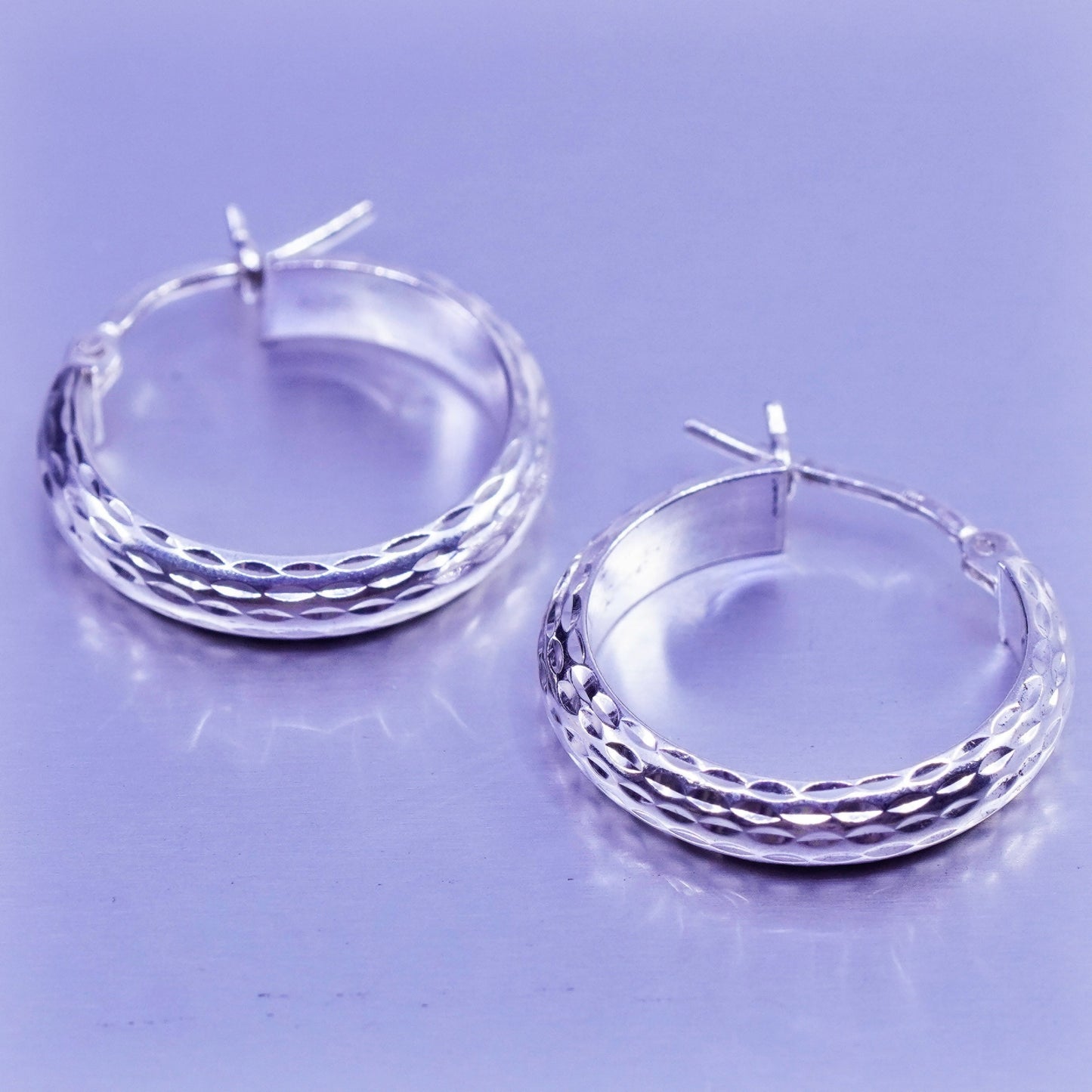 0.75”, vintage Sterling silver handmade earrings, textured 925 hoops
