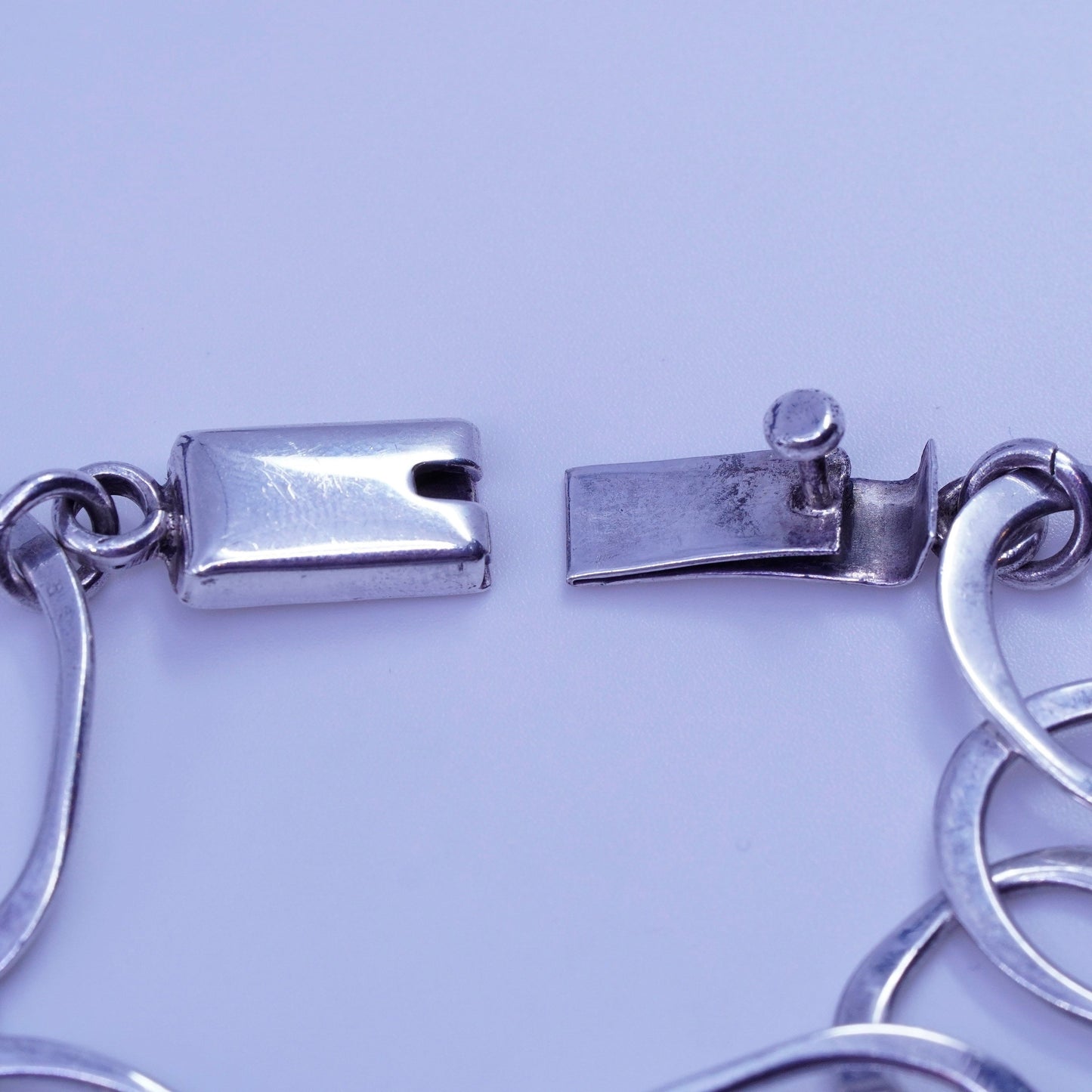 7”, Vintage Sterling 925 silver handmade bracelet, huge oval charm chain