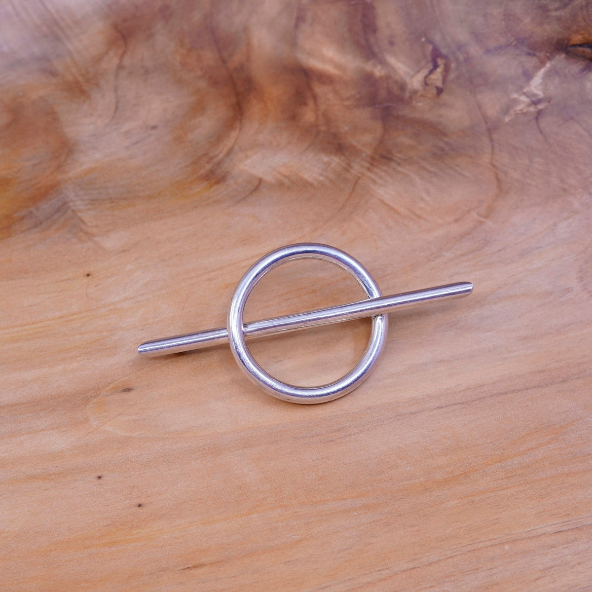 Vintage modern handmade sterling 925 silver circle long bar brooch pin