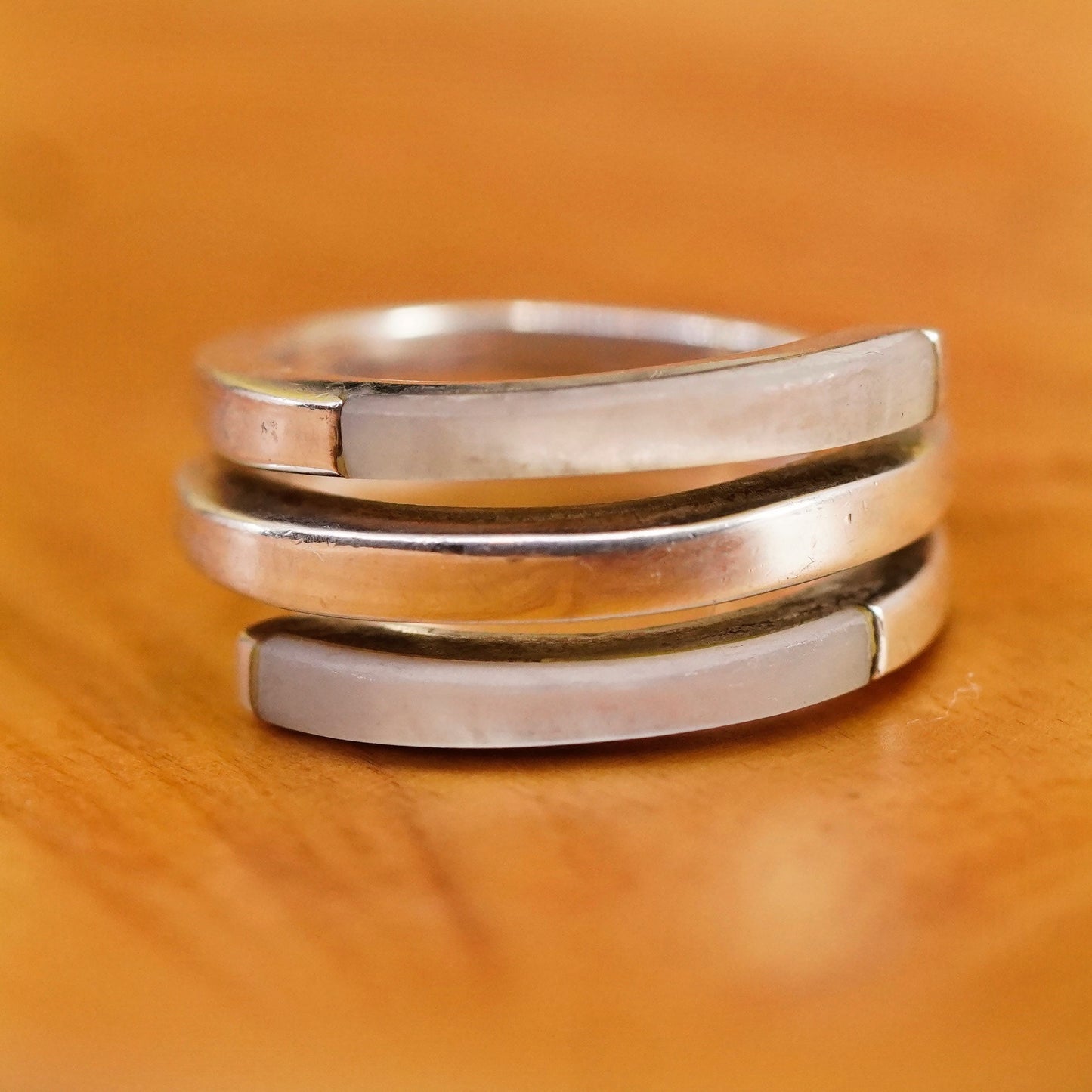 Size 7, vintage Sterling 925 silver handmade wrap ring band w/ mother of pearl