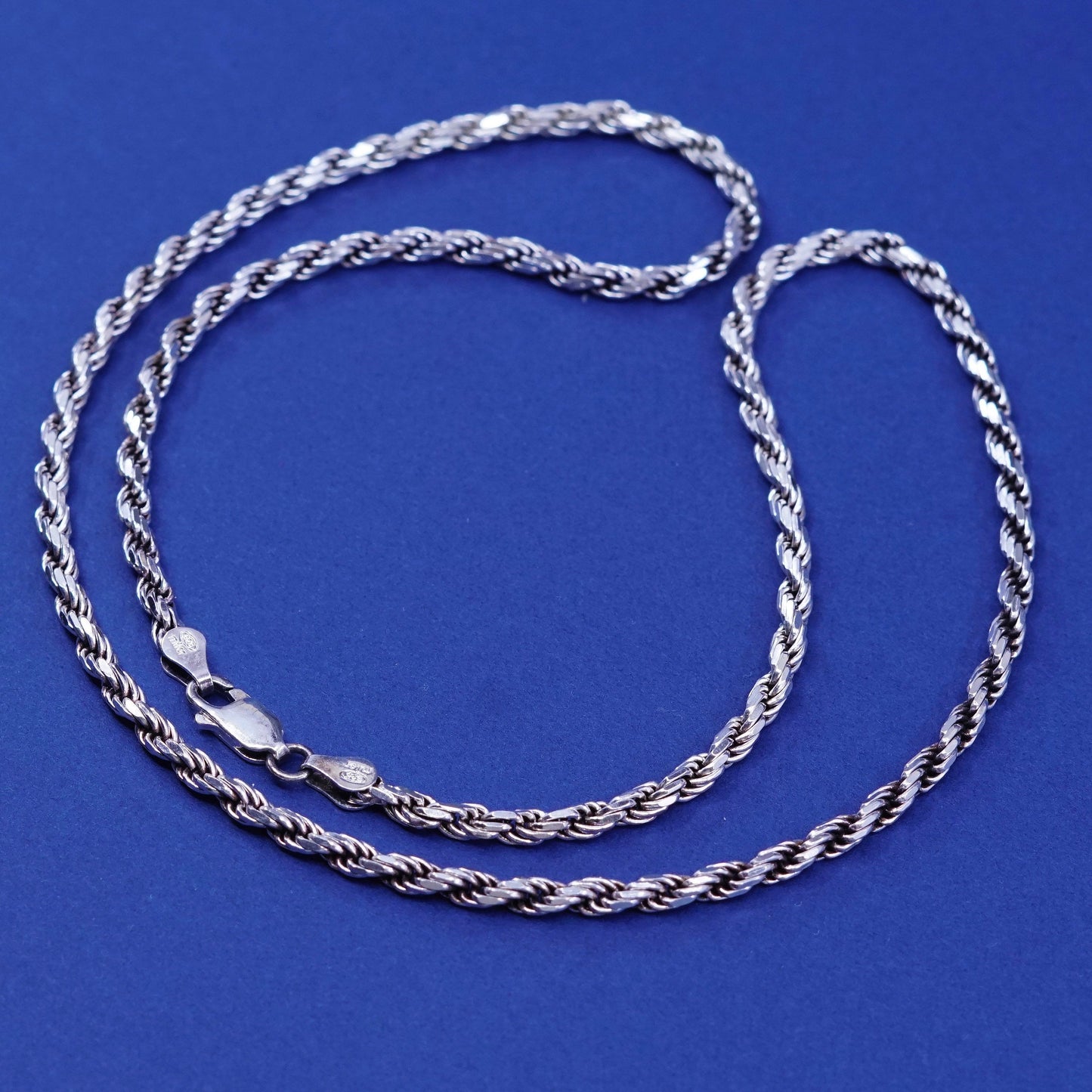 20”, 4mm, vintage milor italy sterling silver necklace, 925 diamond rope chain
