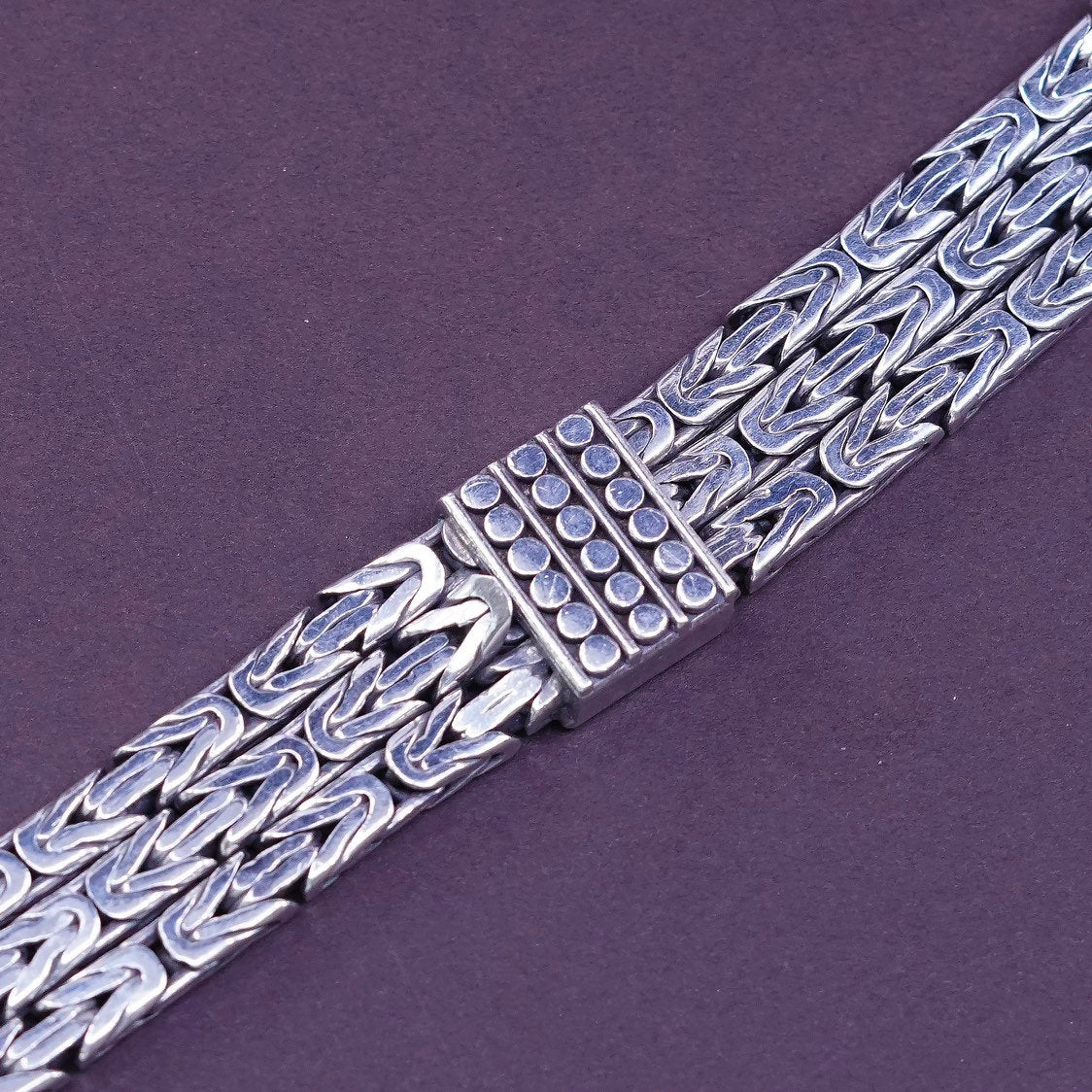 6.75”, 15mm, vtg heavy Sterling silver handmade bracelet, 925 wheat chain Bali