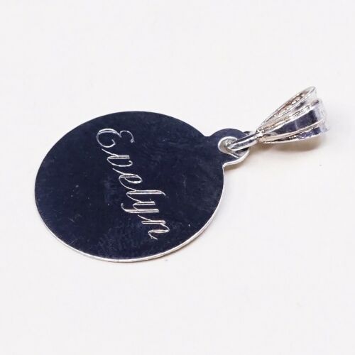 Vtg Sterling Silver Handmade Pendant, 925 Tag W/ Evelyn, Stamped Sterling