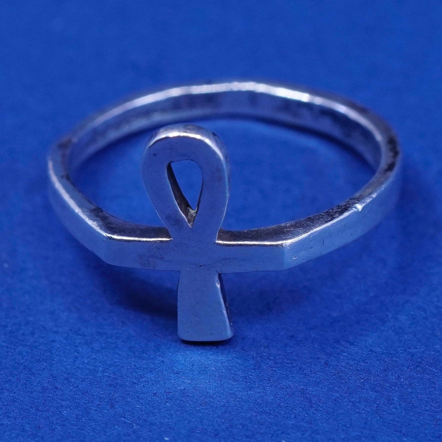 Size 6.5, sterling silver handmade ring, 925 Egyptian style ankh band