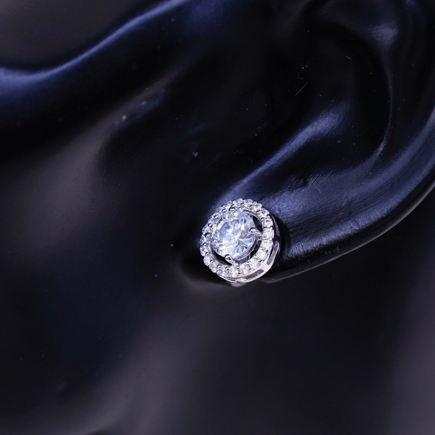 vtg sterling 925 silver genuine cz studs, fashion minimalist earrings